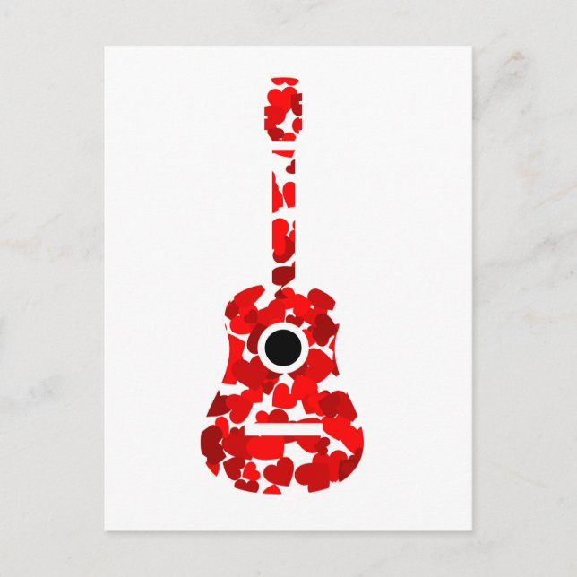 Gitarre mit roten Herzen Postkarte (Vorderseite)