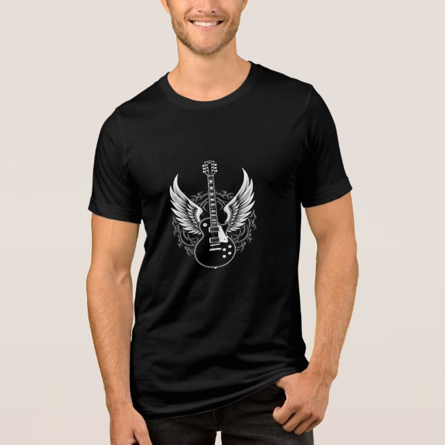 Gitarre mit schönen Wings Fashion Print T - Shirt (Vorderseite)