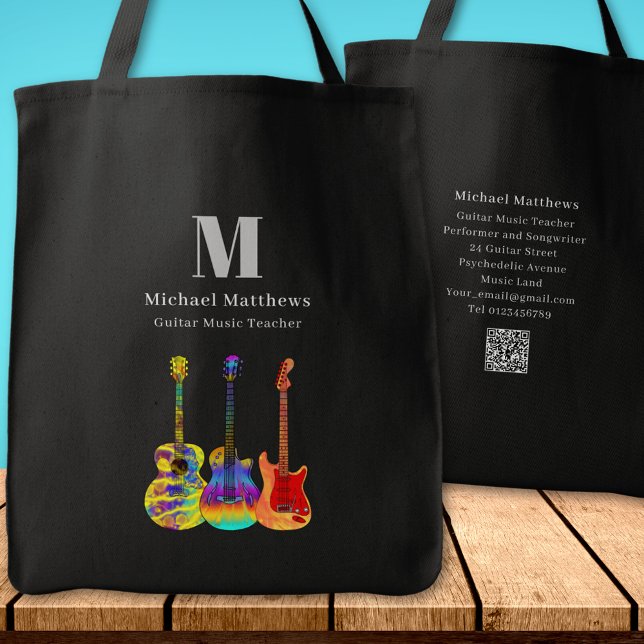 Gitarre Music Tutor Custom QR Code Tragetasche (Guitar teacher music business website QR code custom monogram tote bag)