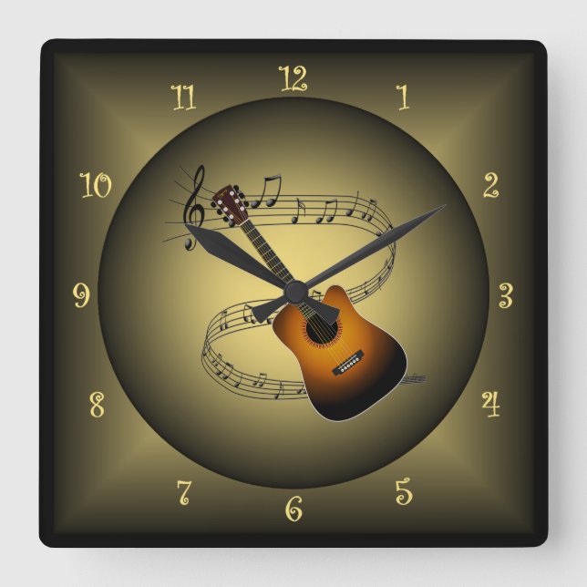 Gitarre ~Musical Globe ~Musical Instrument ~Scale  Quadratische Wanduhr (Vorderseite)