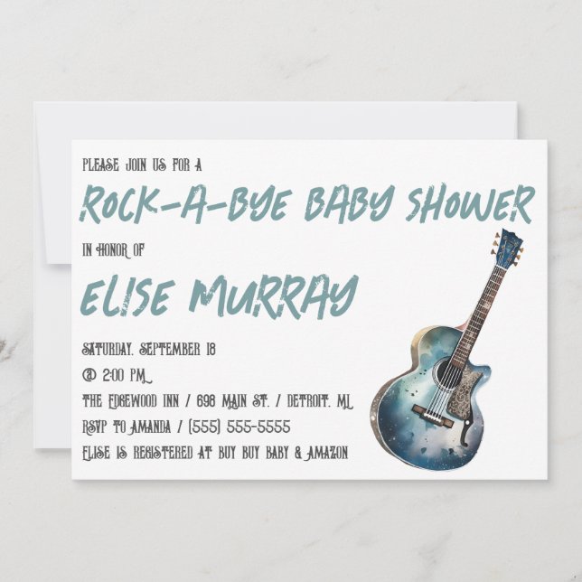 Gitarre, Musik, Baby-Dusche Rock-A-Bye Einladung (Vorderseite)