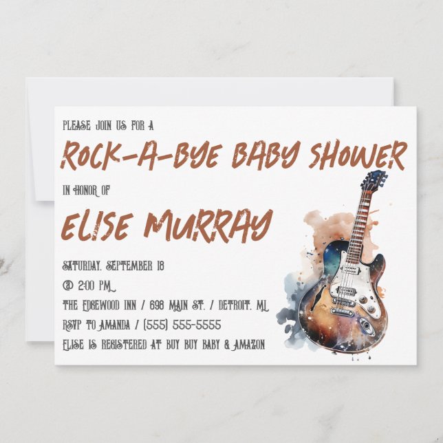 Gitarre, Musik, Baby-Dusche Rock-A-Bye Einladung (Vorderseite)