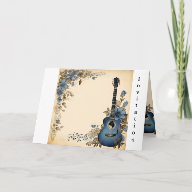 Gitarre-Musiknoten-Blume Einladung (Vorderseite)