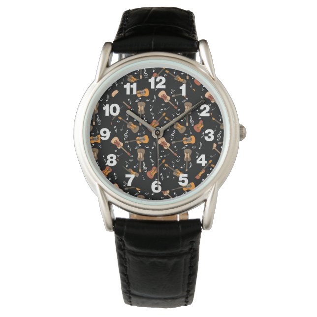 Gitarre Musiknoten Muster Armbanduhr (Vorderseite)