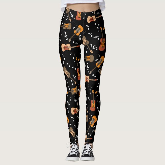 Gitarre Musiknoten Muster Leggings (Vorderseite)