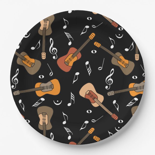 Gitarre Musiknoten Muster Pappteller (Vorderseite)