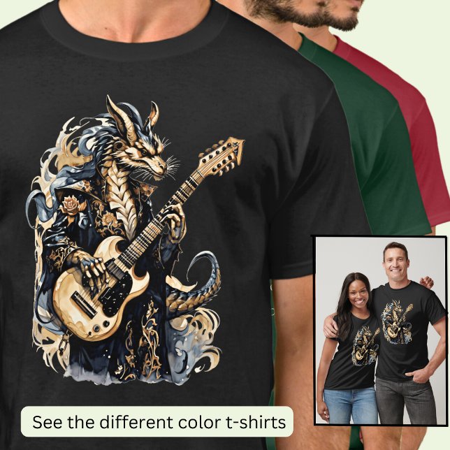 Gitarre Playing Brown Blue Dragon T-Shirt (Von Creator hochgeladen)