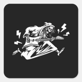 Gitarre Shirt, Gitarrenspieler Skeleton Square Quadratischer Aufkleber