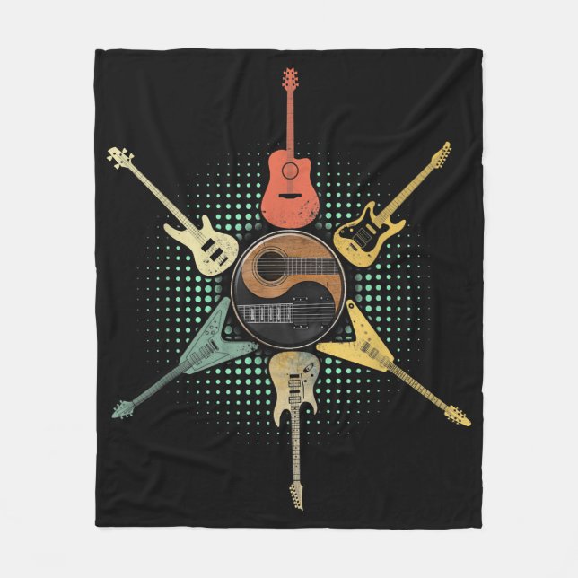 Gitarre Shirt. Retro-Stil, Geschenk für Gitarrist Fleecedecke (Vorderseite)