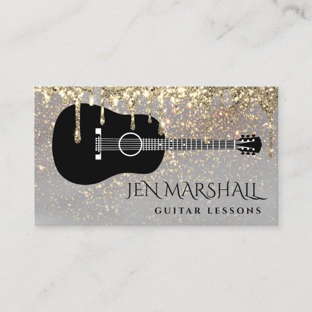 Gitarre Silhouette auf Imitats Gold Glitzer Visitenkarte (Vorderseite)