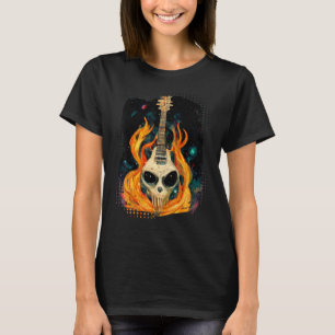 Gitarre Skelett Schädel mit Flammen über der Galax T-Shirt