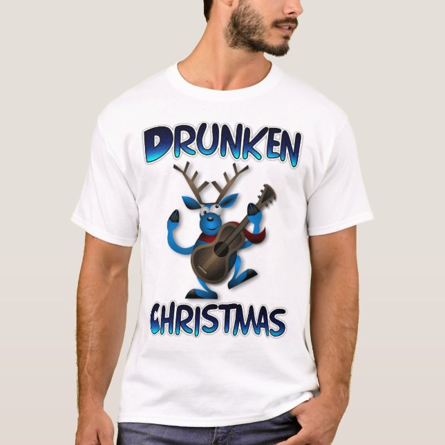 Gitarre spielen betunken Reindeer Ugly Christmas T-Shirt (Vorderseite)