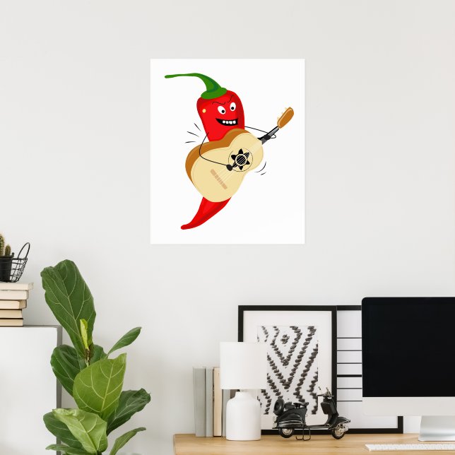 Gitarre spielen Chili Pfeffer, lustiger Cartoon Poster (Heimbüro)