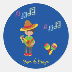 Gitarre spielen Hombre mit Maracas-Musiknoten Runder Aufkleber