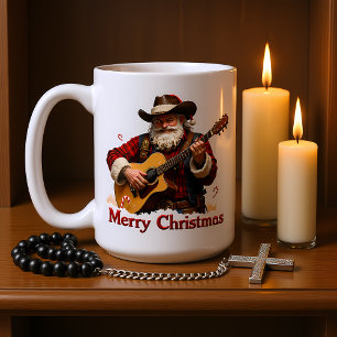 Gitarre spielender Cowboy-Weihnachtsmann Kaffeetasse
