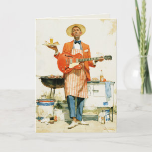 Gitarre spielender Hinterhof-Barbecue Blues-Musike Karte