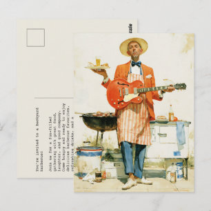 Gitarre spielender Hinterhof-Barbecue Blues-Musike Postkarte