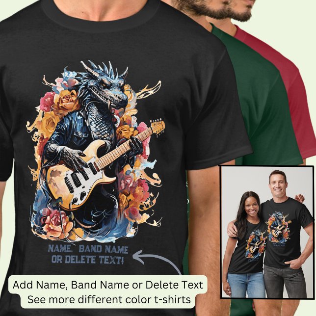 Gitarre spielt Blue Orange Dragon Band Name T-Shirt (Von Creator hochgeladen)
