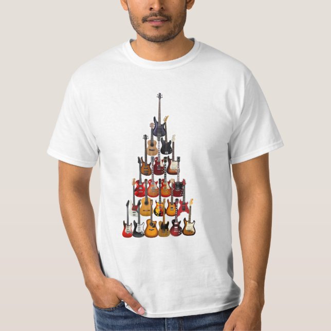 Gitarre Tree Christmas Light Rock Music T-Shirt (Vorderseite)