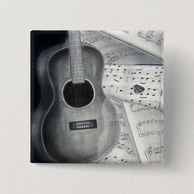 Gitarre u. Notenen-Knopf Button (Vorderseite)