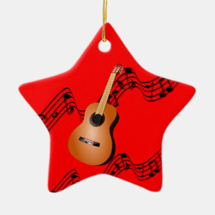 Gitarre über Sternenförmige rote Weihnachtsschmu Keramik Ornament