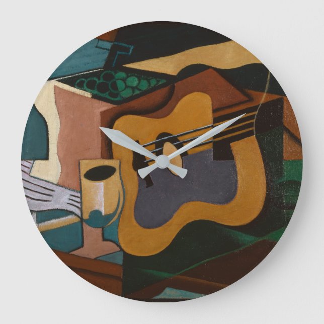 Gitarre und Abstrakte Malerei Große Wanduhr (Vorderseite)