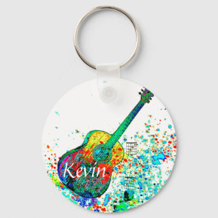 Gitarre und Akkorde spritzen personalisiert Schlüsselanhänger