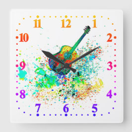 Gitarre und Akkorde Spritzer Quadratische Wanduhr