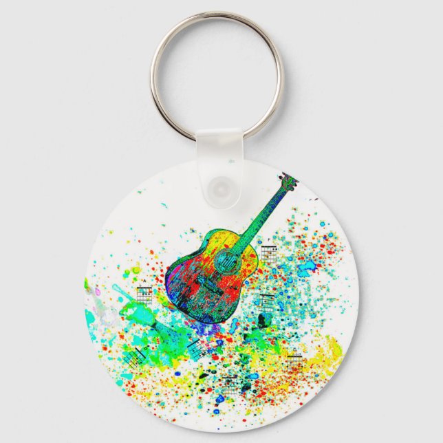 Gitarre und Akkorde Spritzer Schlüsselanhänger (Vorderseite)