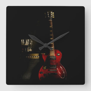 Gitarre und Ampere-Uhr Quadratische Wanduhr