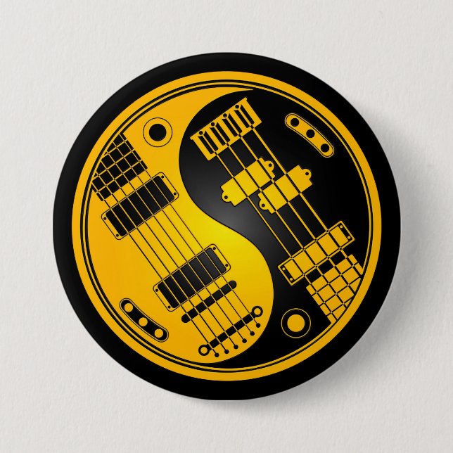 Gitarre und Bass-Yin Yang Gelb und Schwarzes Button (Vorderseite)
