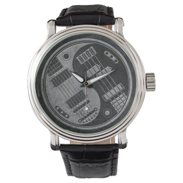 Gitarre und Bass Yin Yang mit dunkler Textur Armbanduhr (Vorderseite)