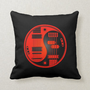 Gitarre und Bass-Yin Yang rot und schwarz Kissen