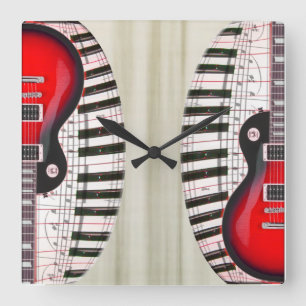 Gitarre und Klavier-Uhr Quadratische Wanduhr