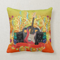 Gitarre und Lautsprecher mit funky Hintergrund