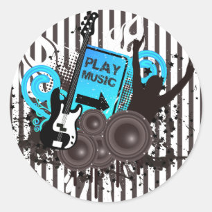 Gitarre und Lautsprecher Zeit bis zum Party Runder Aufkleber