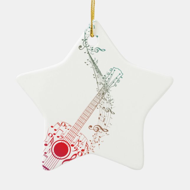Gitarre und Musiknoten 6 Keramik Ornament (Vorne)