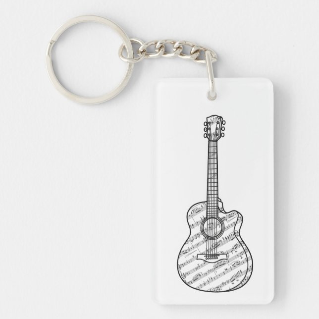 Gitarre und Noten  Schlüsselanhänger (Vorderseite)