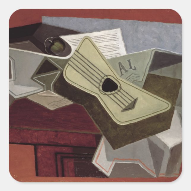Gitarre und Zeitung, 1925 Quadratischer Aufkleber (Vorderseite)