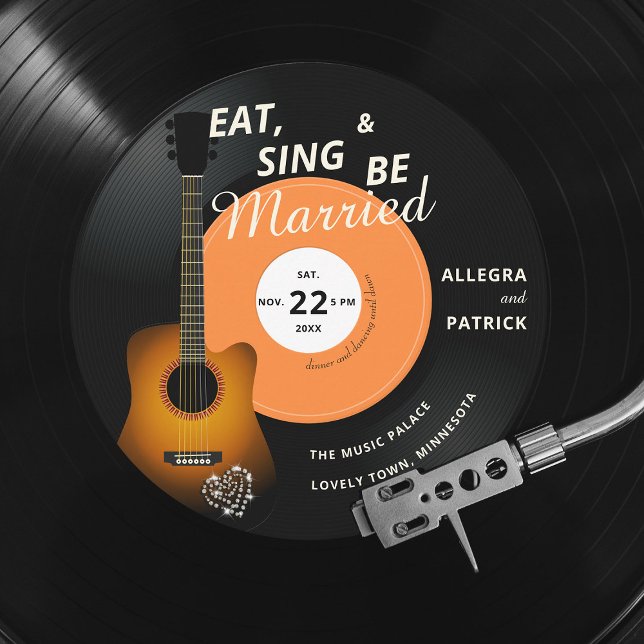 Gitarre Vinyl Record Music Themed Black Wedding Einladung (Von Creator hochgeladen)
