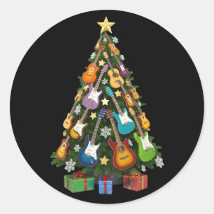 Gitarre Weihnachtsbaum Theater Musikliebhaber Fröh Runder Aufkleber