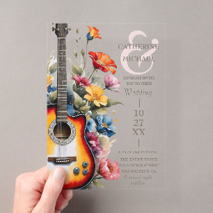 Gitarre Wildblume Ampere und Musikhochzeit Acryleinladungen