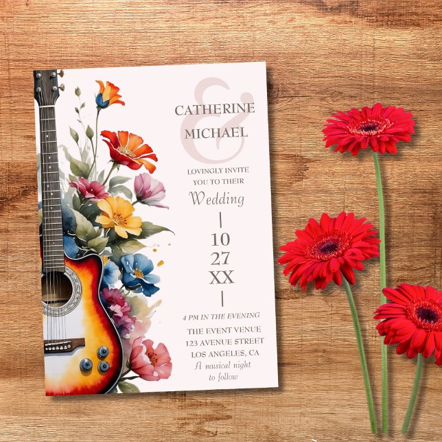 Gitarre Wildblume Ampere und Musikhochzeit Einladung (Von Creator hochgeladen)