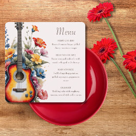 Gitarre Wildblume Ampere und Musikhochzeit Menükarte