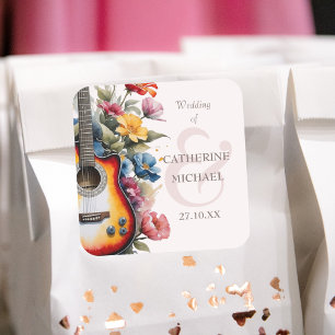 Gitarre Wildblume Et-Zeichen Musikalische Hochzeit Quadratischer Aufkleber