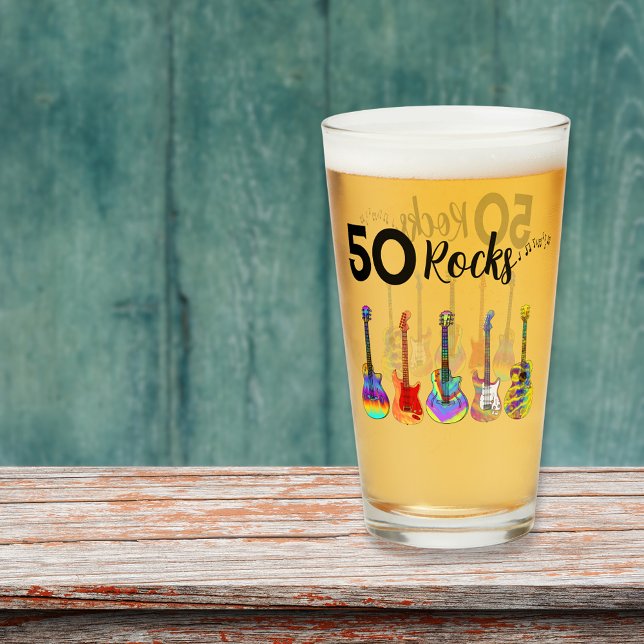 Gitarren 50. Geburtstag 50 Rock and Roll Glas (Rock and roll 50th birthday beer glass 50 rocks cool funky psychedelic guitars for him)