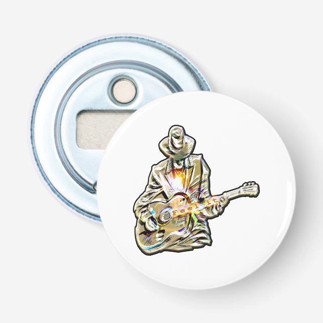 Gitarren Blues Mann - Feel it Button Flaschenöffner (Vorderseite)