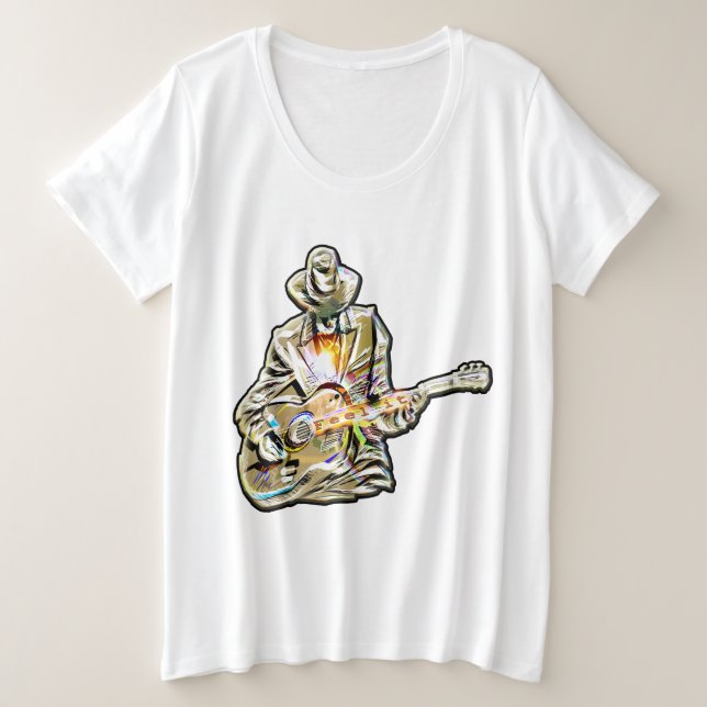 Gitarren Blues Mann - Feel it   Große Größe T-Shirt (Design vorne)