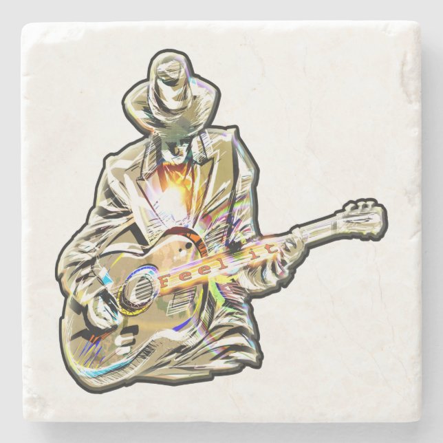 Gitarren Blues Mann - Feel it  Steinuntersetzer (Vorderseite)