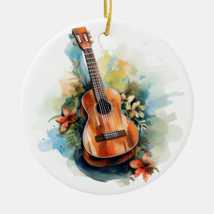 Gitarren-Blumen-Musik-Aquarell Keramik Ornament